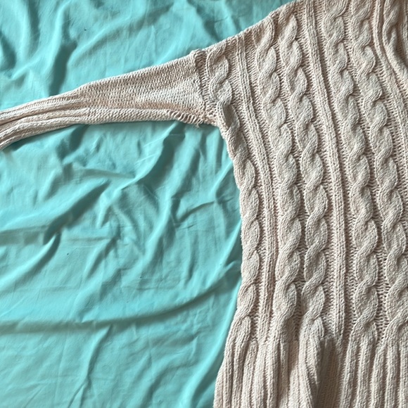 Free people easy cable knit v neck sweater pullover pink tunic small - Picture 6 of 16